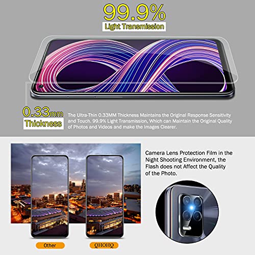 QHOHQ 3 Piezas Protector de Pantalla para Realme 8 5G (No Adecuado Realme 8 Pro) con 2 Piezas Protector de Lente de Cámara,Cristal Templado Membrana,9H Dureza - HD - Anti-Arañazos - Fácil de Instalar