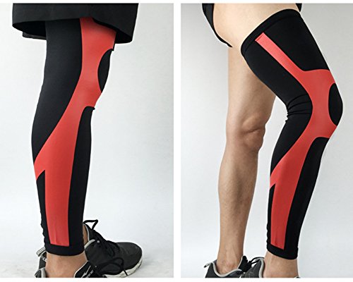 Qitun Calcetines de Compresion de Pierna Completa,Elástica Transpirable Como Leg Warmers/Accesorio de Ciclismo. (1 Paio) Rojo M