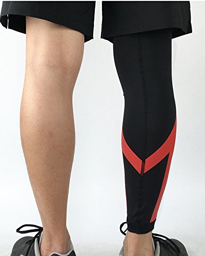 Qitun Calcetines de Compresion de Pierna Completa,Elástica Transpirable Como Leg Warmers/Accesorio de Ciclismo. (1 Paio) Rojo M