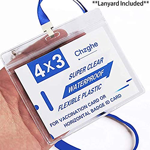 Qtinghua Tarjeta de vacunación con protección con Cordones, Placa de identificación Horizontal COVID-19 de 4 x 3 Pulgadas Portatarjetas recerrable con Cremallera (Transparent(with Blue Ropes), 1PCS)