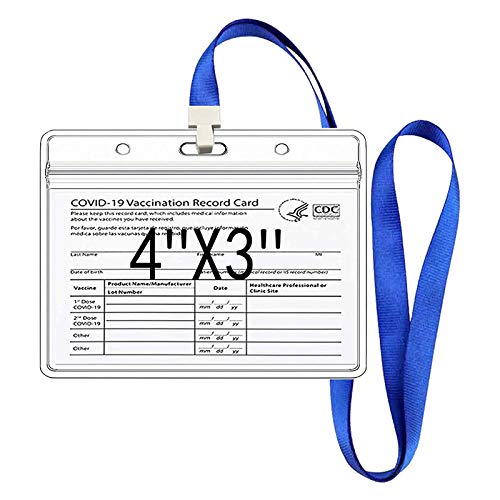 Qtinghua Tarjeta de vacunación con protección con Cordones, Placa de identificación Horizontal COVID-19 de 4 x 3 Pulgadas Portatarjetas recerrable con Cremallera (Transparent(with Blue Ropes), 1PCS)