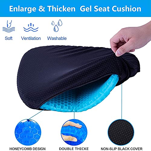 Qucover Cojín de Asiento de Gel, diseño de Panal Transpirable, cómodo Soporte para la Zona Lumbar, Columna Vertebral, Caderas, cojín de Asiento Multiusos con 2 Fundas Antideslizantes