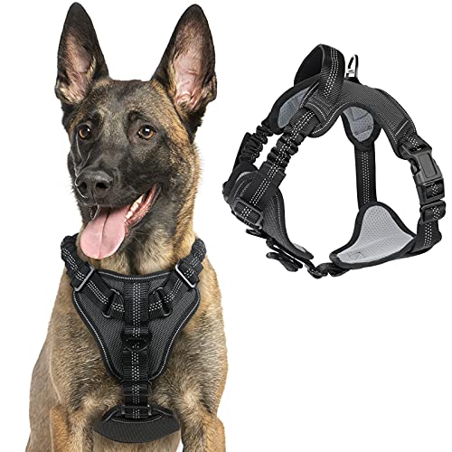 rabbitgoo Arnes Perros Arnés Chaleco Antitirones para Perros Grandes y Medianos con Correas Elásticas para Absorber Golpes Ajustable para Caminar con Asa de Fácil Control Reflectante, Negro XL