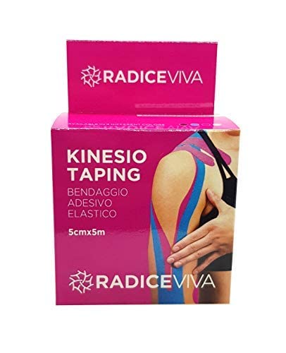 RADICEVIVA Kinesio - Cinta adhesiva elástica muscular para kinesiotherapy, 5 cm x 5 m, con instrucciones de uso (idioma español no garantizado), ideal para atletas y deportes (color fucsia)