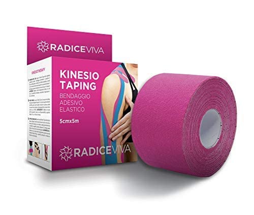 RADICEVIVA Kinesio - Cinta adhesiva elástica muscular para kinesiotherapy, 5 cm x 5 m, con instrucciones de uso (idioma español no garantizado), ideal para atletas y deportes (color fucsia)