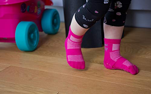 Rainbow Socks - Niño Niña Deporte Calcetines Antideslizantes ABS de Algodón - 2 Pares - Rosa Verde - Talla 24-29