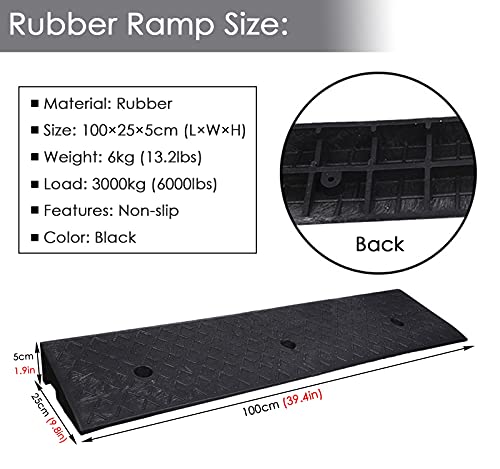 Rampa Rampas Rampa De Goma para Coche para Entrada De Garaje, Rampa De Entrada Extra Larga Pendiente para Silla De Ruedas, para Cortacésped/Coche Bajo Que Pasa por La Puerta (Size : 100x25cmx5cm)