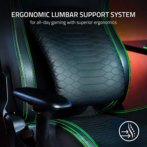 Razer Iskur Silla para juegos con soporte lumbar integrado, silla de escritoriode oficina, cuero sintético multicapa, relleno de espuma, almohadilla para la cabeza, altura ajustable, negro/verde