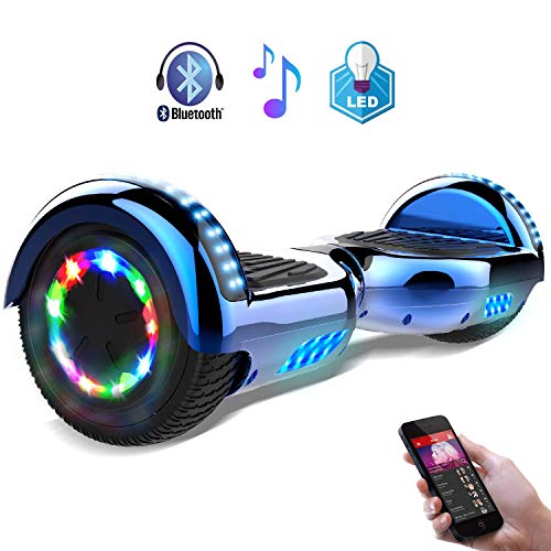 RCB Hoverboard 6.5" Overboard Patinete Eléctrico con LED Luces/Bluetooth Regalo para Adultos y Niños Monopatín Eléctrico Scooter