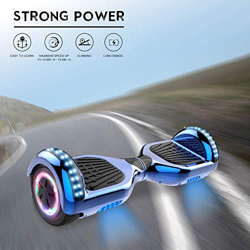 RCB Hoverboard 6.5" Overboard Patinete Eléctrico con LED Luces/Bluetooth Regalo para Adultos y Niños Monopatín Eléctrico Scooter