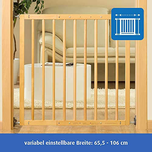 Reer 46211 - Puerta de seguridad para niños con cerrojo, 106 cm, color: madera - natural