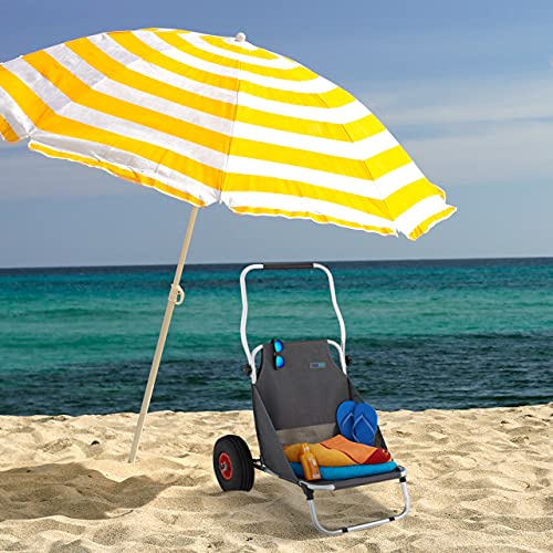 Relaxdays Carrito de Playa Plegable, Silla de Playa con Ruedas, portátil, Ligero, 2 Ruedas, Tumbona de Transporte, Color Gris