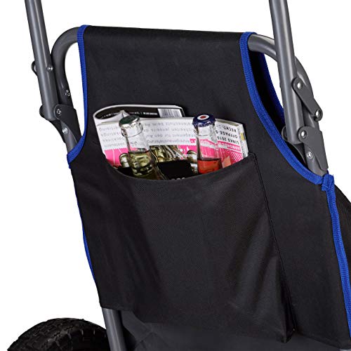 relaxdays Carro Playa, Silla Plegable con Ruedas, Carretilla, Carrito de Carga, hasta 100 kg, Acero y Poliéster, Negro, 61x65x102 cm