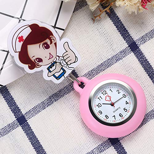 Relojes de Enfermera retráctiles con Clip para Solapa, médicos, clínicas, túnica, Estetoscopio, Insignia de Silicona, Reloj de Lactancia para niñas (Rosa)