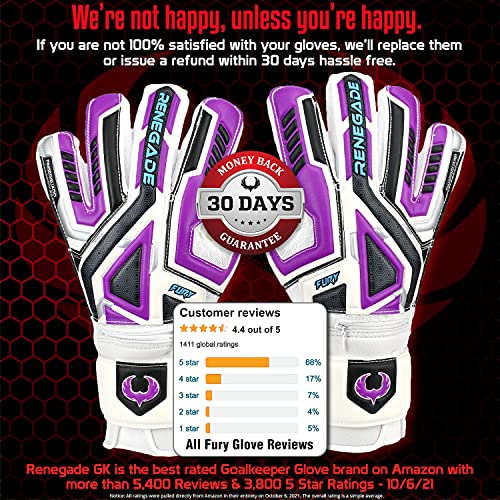 Renegade GK Fury UV2 Guantes de Portero con Pro-tek Protección Dedo | 4mm Giga Grip & 4mm Duratek | Guantes Portero Niño (Talla 7, Niños, Negative Cut, Level 4)