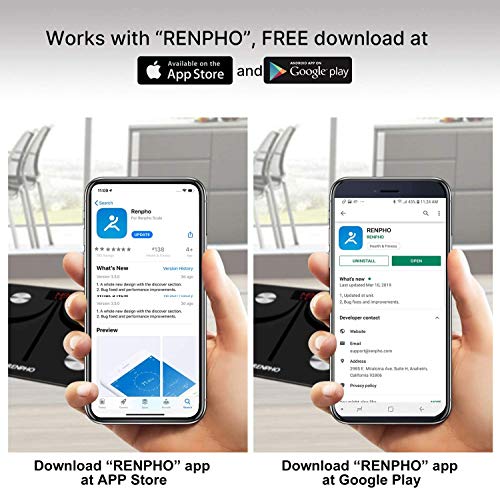 RENPHO Báscula de Grasa Corporal Inteligente Bluetooth Recargable por USB Báscula para Baño Digital con Aplicación Inalámbrica Monitor de Composición Corporal para Peso Corporal