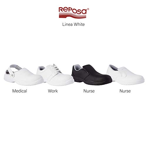 REPOSA Medical Zuecos Sanitarios, Zuecos de Trabajo con Puntera, Parte Superior de Microfibra, Zapatos Sanitarios, Plantilla extraíble, Plantilla anatómica, Suela de PU