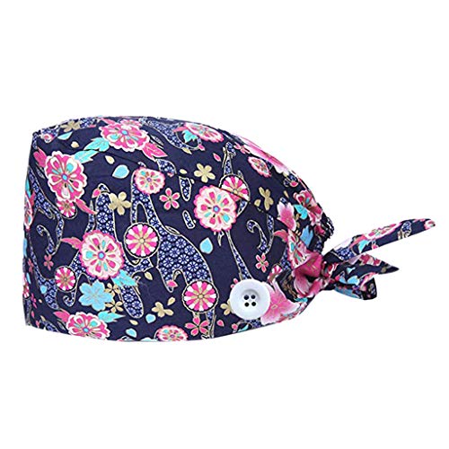 riou Gorro Quirófano Botón Estampado Ajustable Médico Enfermera Sombrero, Gorro de Trabajo Algodón Reutilizable Gorro de Cirugía