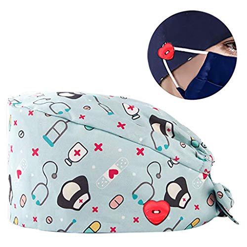 riou Gorro Quirúrgico Flor Corbata Algodón Gorro de Cirugía Ajustable Médico Enfermera Gorro Quirofano Reutilizable para Pelo Largo Corto Gorro de Trabajo