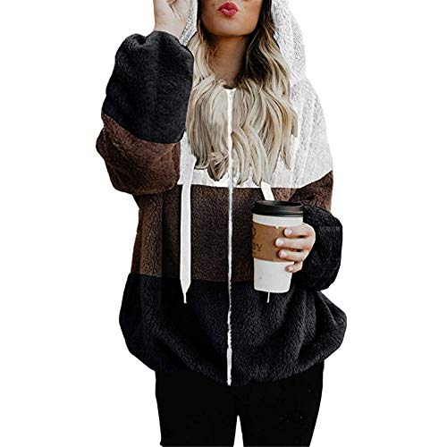 riou Mujeres Sudaderas con Capucha Manga Larga Suéter con Bolsillo Suelto Abrigo con Cremallera Blusa Cordón Tops Otoño Invierno Remata Suave y Confortable Pullover Cálido El nuevo