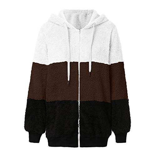 riou Mujeres Sudaderas con Capucha Manga Larga Suéter con Bolsillo Suelto Abrigo con Cremallera Blusa Cordón Tops Otoño Invierno Remata Suave y Confortable Pullover Cálido El nuevo