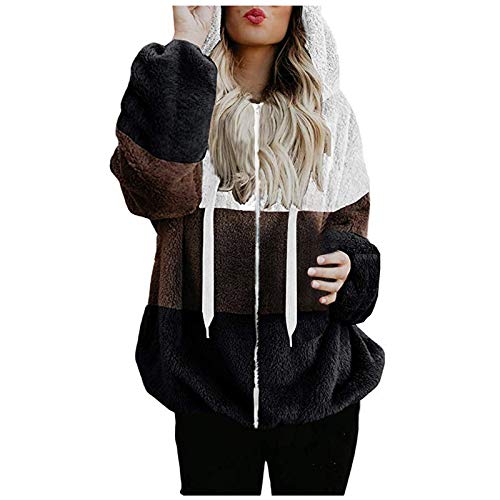 riou Mujeres Sudaderas con Capucha Manga Larga Suéter con Bolsillo Suelto Abrigo con Cremallera Blusa Cordón Tops Otoño Invierno Remata Suave y Confortable Pullover Cálido El nuevo