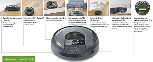 Robot aspirador Wi-Fi iRobot Roomba i7156 - Cepillos goma multisuperficie - Mapea y se adapta al hogar - Reconoce objetos - Sugerencias personalizadas - Compatible asistente voz - Coordinación Imprint