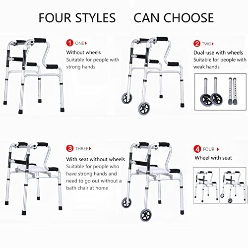Rollador Plegable, Andador Plegable Para Adultos,Andador Plegable Bipedestación, Andador para Ancianos Caminador Plegable con Altura Ajustable Almohadillas de Pies Marco de Aleación de Aluminio,Altu
