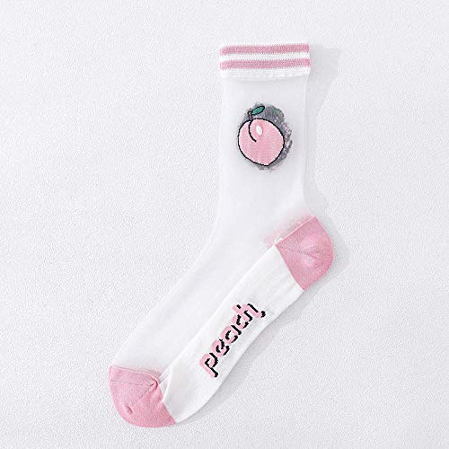 ROUNDER 10 Pares de Calcetines ultrafinos Transpirables de Verano para Mujer, Calcetines Cortos elásticos con Flores de Cristal de Encaje Transparente, Calcetines Femeninos-Barras paralelas melocotón