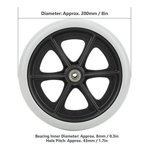 Rueda delantera para silla de ruedas de 8 pulgadas, andador de repuesto de rueda de desplazamiento de goma gris 608ZZ de 200 mm para personas discapacitadas