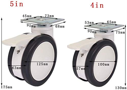 Ruedas para sillas de Oficina Rueda giratoria de 4/5 Pulgadas con Freno Carga de una Sola Rueda 60/80 KG para Instrumentos médicos Cunas Muebles Nombre del tamaño: 125 mm Nombre del Color: B (Color: