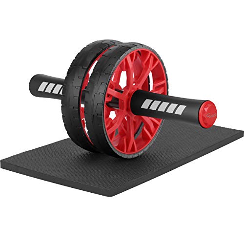 Ryaco Rodillos Abdominales de Doble Rueda con Rodilleras de EVA Extra Gruesa, Equipo de Entrenamiento de Fuerza Central para Gimnasio en casa, Ejercicio físico, Entrenamiento (Negro + Rojo)