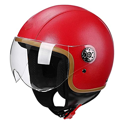 RYDZCLH Casco Moto Abierto Casco Moto Jet Vintage Casco De Motocicleta 3/4 ECE Homologado Casco Medio Retro Media Cara Casco De Protección Cascos Abatibles Para Mujer Hombre Con Visera,Rojo,L