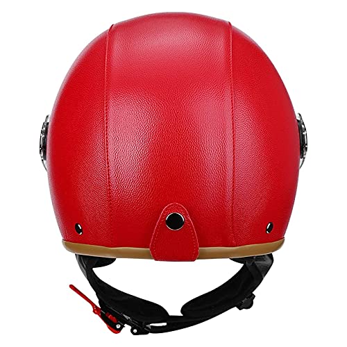 RYDZCLH Casco Moto Abierto Casco Moto Jet Vintage Casco De Motocicleta 3/4 ECE Homologado Casco Medio Retro Media Cara Casco De Protección Cascos Abatibles Para Mujer Hombre Con Visera,Rojo,L