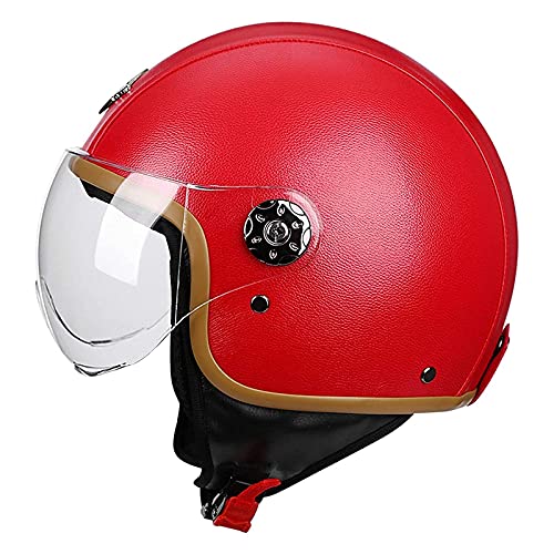 RYDZCLH Casco Moto Abierto Casco Moto Jet Vintage Casco De Motocicleta 3/4 ECE Homologado Casco Medio Retro Media Cara Casco De Protección Cascos Abatibles Para Mujer Hombre Con Visera,Rojo,L