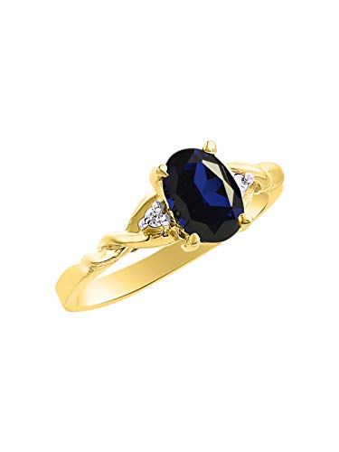 RYLOS Rings for Women 14K Gold Plated Silver Classic Style Birthstone Ring 7X5MM Oval Gemstone & Diamonds September Sapphire Jewelry for Women Sterling Silver Rings for Women Size 5,6,7,8,9,10