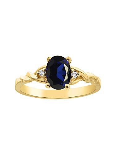 RYLOS Rings for Women 14K Gold Plated Silver Classic Style Birthstone Ring 7X5MM Oval Gemstone & Diamonds September Sapphire Jewelry for Women Sterling Silver Rings for Women Size 5,6,7,8,9,10