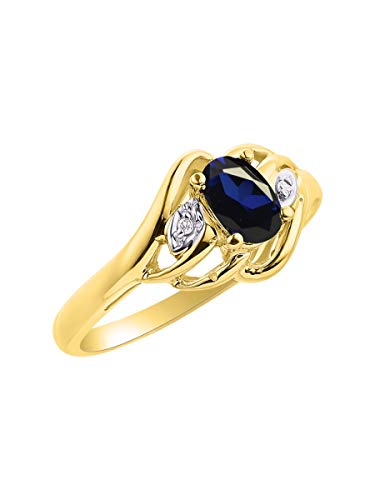 RYLOS Rings for Women 14K Gold Plated Silver Ring Classic Style Birthstone Ring 6X4MM Gemstone & Diamonds September Sapphire Jewelry for Women Sterling Silver Rings for Women Size 5,6,7,8,9,10