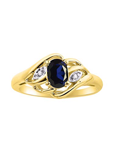 RYLOS Rings for Women 14K Gold Plated Silver Ring Classic Style Birthstone Ring 6X4MM Gemstone & Diamonds September Sapphire Jewelry for Women Sterling Silver Rings for Women Size 5,6,7,8,9,10