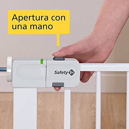 Safety 1st Auto Close - Barrera seguridad bebés, niños y perros, cierre automatico seguro, puerta seguridad 80 cm hasta 136 cm con extensiones, color blanco