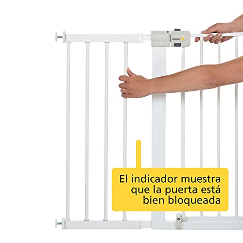 Safety 1st Auto Close - Barrera seguridad bebés, niños y perros, cierre automatico seguro, puerta seguridad 80 cm hasta 136 cm con extensiones, color blanco