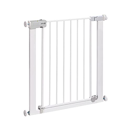 Safety 1st Auto Close - Barrera seguridad bebés, niños y perros, cierre automatico seguro, puerta seguridad 80 cm hasta 136 cm con extensiones, color blanco