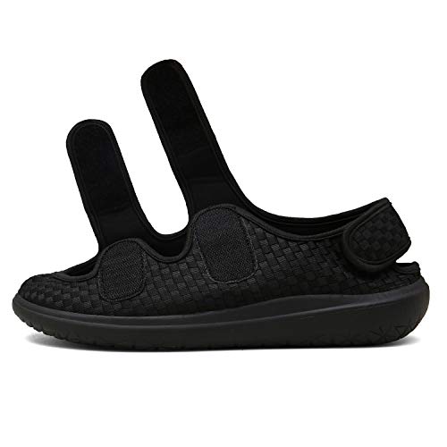 Sandalias Mujer Hombre Zapatillas de Estar por casa Zapatos Diabéticos Respirable Zapatillas Ortopédica para ensanchar Ajustable Cómoda Artritis Edema Zapatos hinchados Negro 42EU