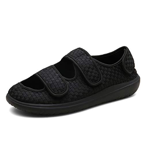 Sandalias Mujer Hombre Zapatillas de Estar por casa Zapatos Diabéticos Respirable Zapatillas Ortopédica para ensanchar Ajustable Cómoda Artritis Edema Zapatos hinchados Negro 42EU