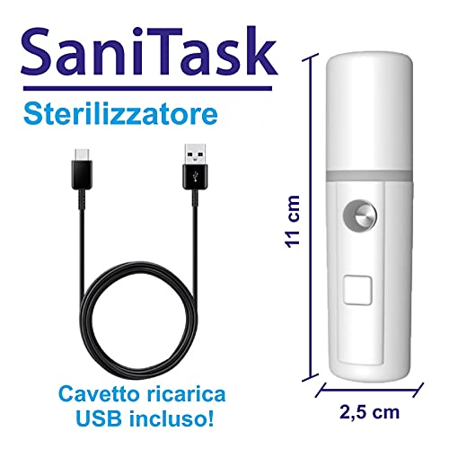 SaniTask - Nebulizador portátil profesional, USB, esterilizador rápido para todos los entornos, coche, casa, smartphone, objetos, superficies desinfectantes, líquido alcohólico