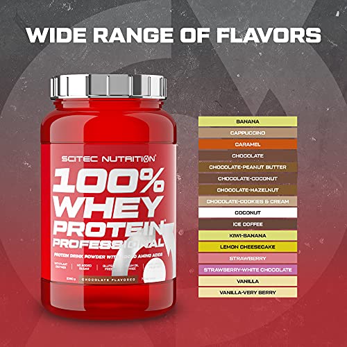 Scitec Nutrition 100% Whey Protein Professional con aminoácidos clave y enzimas digestivas adicionales, sin gluten, 920 g, Fresa