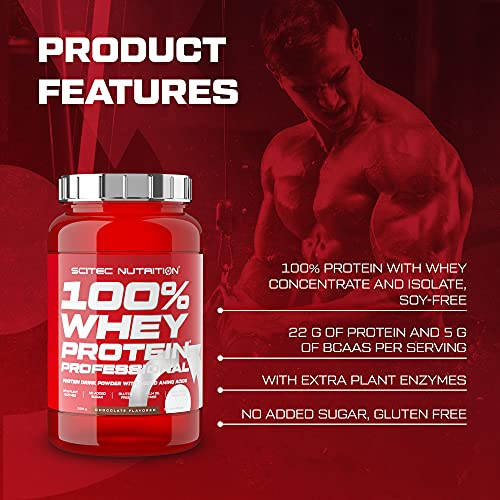 Scitec Nutrition 100% Whey Protein Professional con aminoácidos clave y enzimas digestivas adicionales, sin gluten, 920 g, Fresa