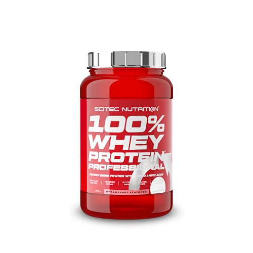 Scitec Nutrition 100% Whey Protein Professional con aminoácidos clave y enzimas digestivas adicionales, sin gluten, 920 g, Fresa