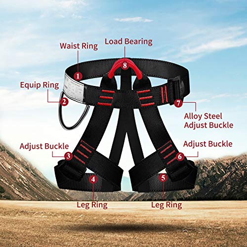 Selighting Arnés de Escalada Proteger Pierna Cintura Más Seguro,Cinturones de Seguridad para Mujer y Hombre para Montañismo Alpinismo Expedición Escalada en Roca (Negro)