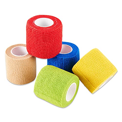 Selighting Rollos de Vendajes Adhesivos Primeros Auxilios Cinta Autoadhesivos 5cm × 4,5m Juego de 5 Multicolor,Elástico e Impermeable para Mmuñeca, Tobillo y Esguinces